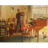 † Hubert Williams (1905-1989), Family Musical Trio, oil on board, signed and dated 1966, 70cm x 90cm