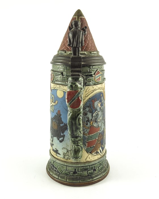 Heinrich Schlitt for Mettlach, Villeroy and Boch, a litre stein, incised Thirsty Knight - Image 4 of 6