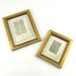 Two double sided Medieval vellum illuminated manuscript pages, 14th century
