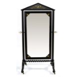 A French Empire Style Ormolu Mounted Black Laquer Cheval Dressing Mirror