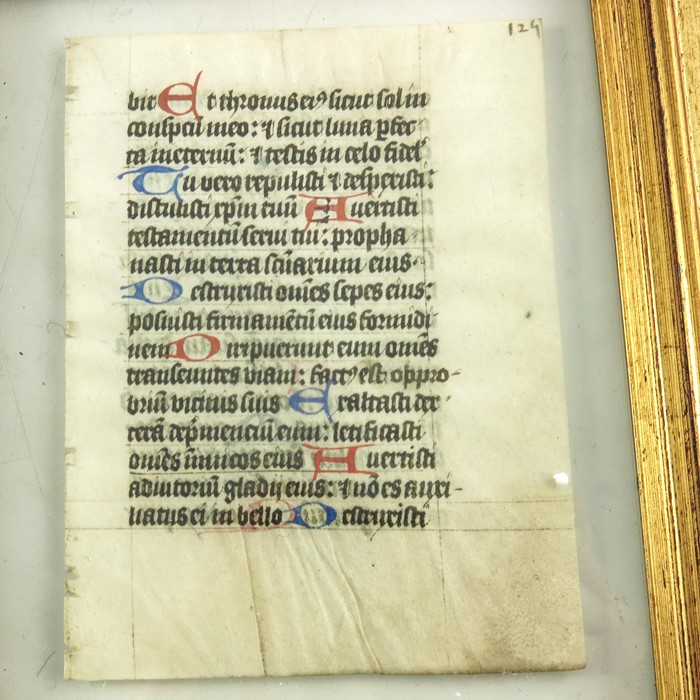 Two double sided Medieval vellum illuminated manuscript pages, 14th century - Image 3 of 6