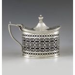 Haseler Brothers, Chester 1906, an Edwardian silver mustard pot, straight sided oval form, reticulat