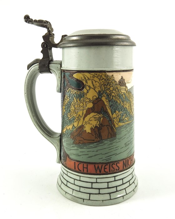 Mettlach, Villeroy and Boch, a half litre stein, incised Loreley River Scene - Image 2 of 7