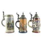 Three German litre and half litre steins including Ludwig Mory