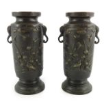A pair of Japanese bronze vases, Meiji, signed Yoshida, Kyoto