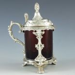 Edward James Watherston, London 1904, an Edwardian silver mustard pot, cast open cage cylinder form,