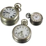 Three pocket watches, including two nickel military issue watches