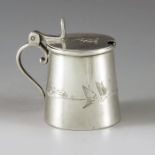 Unknown, Iraq circa 1930, a white metal mustard pot, conical form, etched with Middle Eastern motifs