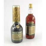 Two bottles of Three Barrels V.S.O.P. Rare Old French Brandy by Raynal