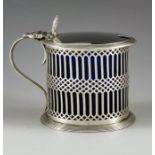 Haseler Brothers, Chester 1902, an Edwardian silver mustard pot, cylindrical form, reticulated with