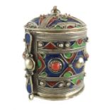 A white metal and enamelled bangle box