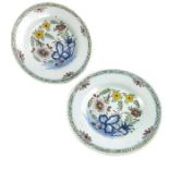 A pair of Delft polychrome plates, circa 1770