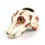 A Pottery hound head stirrup cup