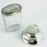 An Edwardian silver inkwell and Victorian silver topped glass jar