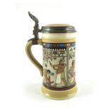 Mettlach, Villeroy and Boch, a half litre stein, incised Egyptian tavern scene