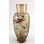 A Harrach enamelled and relief moulded glass vase