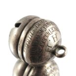 A Victorian white metal hawk bell, inscribed HH Prince Duleep Singh, Mulgrave Castle