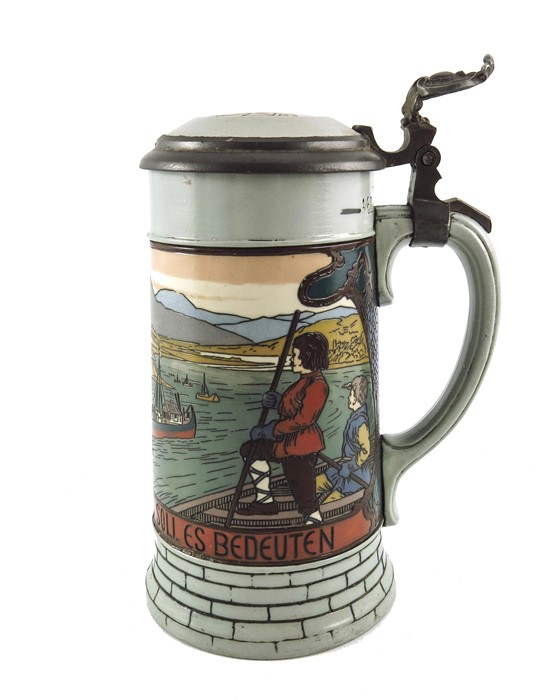 Mettlach, Villeroy and Boch, a half litre stein, incised Loreley River Scene - Image 4 of 7