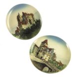 Mettlach, Villeroy and Boch, a pair of plaques, transfer printed with castles