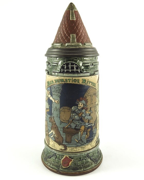 Heinrich Schlitt for Mettlach, Villeroy and Boch, a litre stein, incised Thirsty Knight - Image 2 of 6