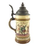 Mettlach, Villeroy and Boch, a half litre stein, printed processional beer scene, Bierprobe