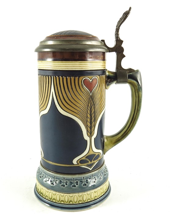 Mettlach, Villeroy and Boch, a half litre stein, incised Jugendstil wheat and heart design - Image 4 of 7