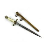 World War Two German Navy (Kriegsmarine) Officer's dress dagger, housed in hammered scabbard with tw