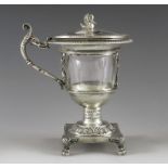 Pierre Jacques Meurice, Paris circa 1820, a French Empire style silver mustard pot, pedestal urn for