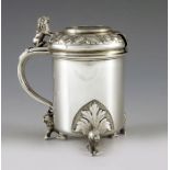 Marius Hammer, Bergen circa 1890, a Norwegian silver mustard pot, cylindrical form, the domed lid em