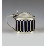 J & R Griffin, Chester 1921, a George V silver mustard pot, staight sided oval form, open wire lozen