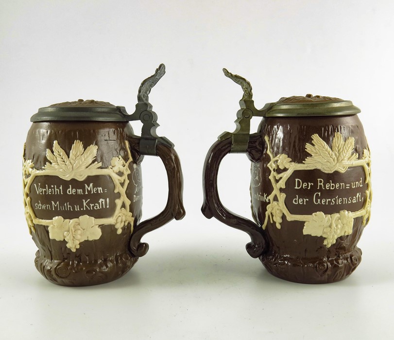 Mettlach, Villeroy and Boch, a pair of half litre steins, relief moulded and applied tree stump and - Image 4 of 7