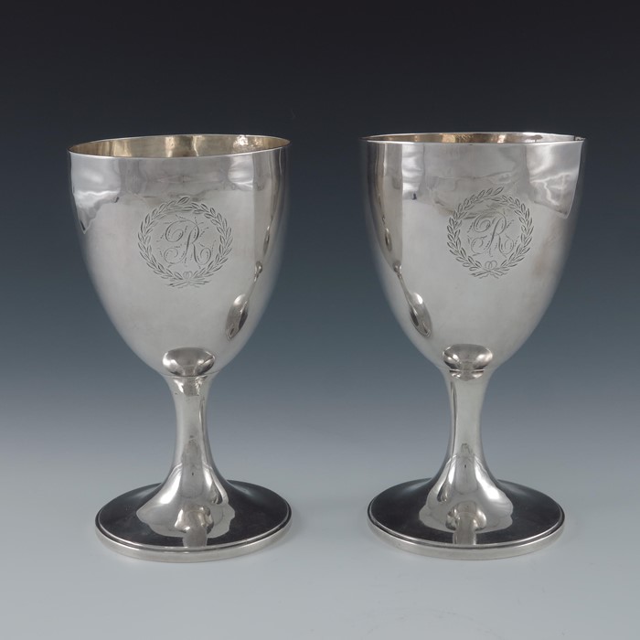 A pair of George III silver goblets, James Darquites, London 1795