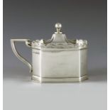 Roberts and Belk, Sheffield 1927, a George V silver mustard pot, elongated octagonal section, with b