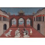 Indian/Jaipur School (circa 1780), Two Ascetics and a Dog Seated In a Courtyard