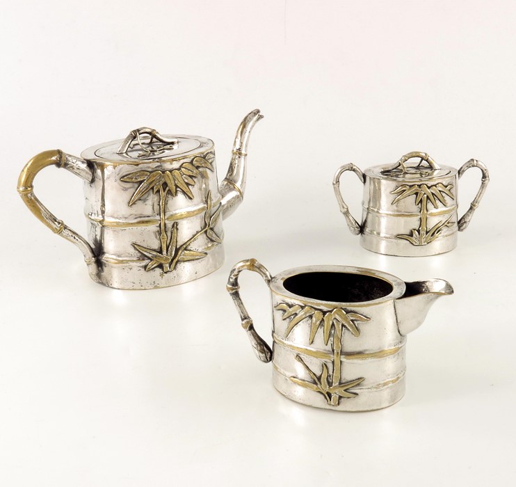 A Chinese silver plated tea set, Qing, circa 1870