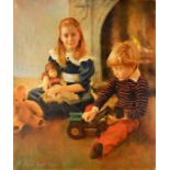 Norman Hepple RA RP (British, 1908-1994), portrait of the artist's daughter and young boy