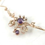 An Arts and Crafts 9 carat gold, amethyst and seed pearl necklace