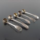 Five William IV and Victorian silver condiment ladles