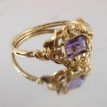 A Victorian style 18 carat and 9 carat gold and amethyst trio of bracelet, brooch and ring