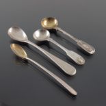 Four George III and later Provincial silver condiment spoons