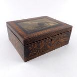 A Victorian penwork and transfer pasted sewing box