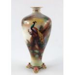 C V White for Royal Worcester, a peacock painted vase