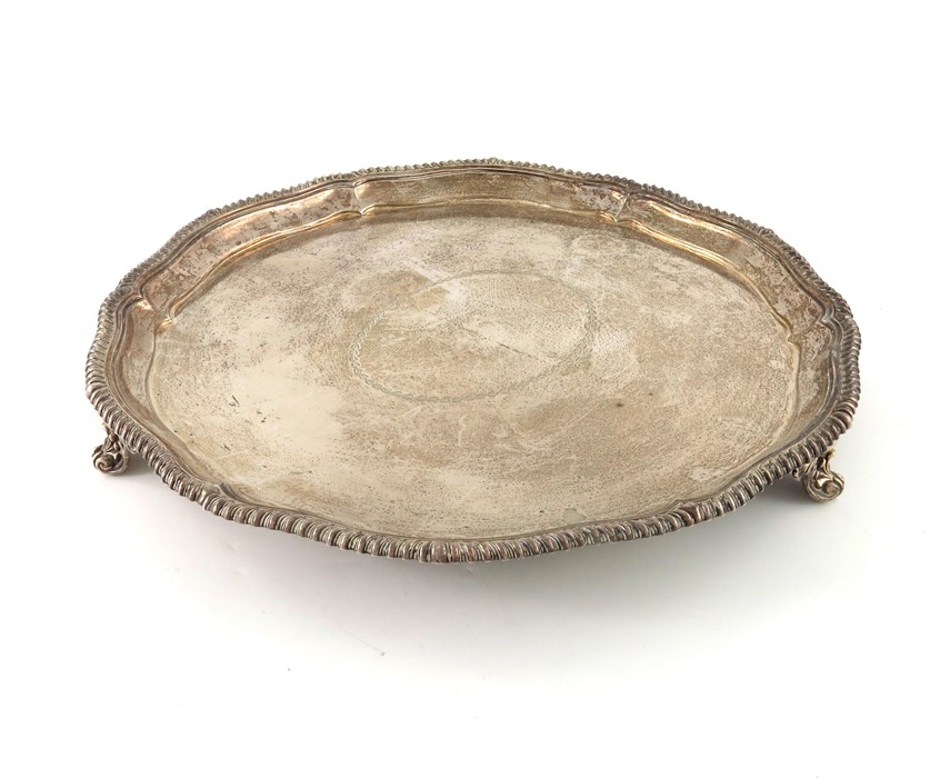 A large Victorian silver salver tray, Elkington and Co.