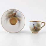 James Stinton for Royal Worcester, a miniature painted cup and saucer