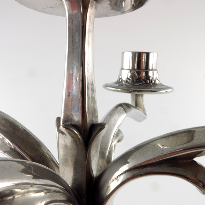 Bitter and Gobbers, Imperial zinn, a pair of Jugendstil pewter five light candelabra - Image 2 of 9