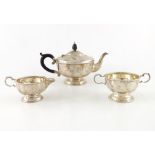 A George V silver three piece tea set,