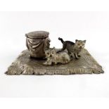 Franz Bergman, cold painted sculpture of two cats on a carpet, stamped marks