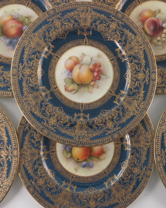 R Sebright for Royal Worcester, a fruit painted part dessert service