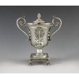M ?, Paris circa 1830, a French silver mustard pot, in the Empire style, the frosted glass container