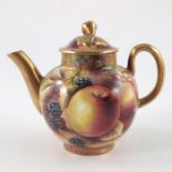 T Nutt for Royal Worcester, a miniature fruit painted teapot